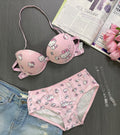 Flourish High Quality Front Open 4 In 1  Push-up Hello Kitty Print Adjustable Straps Bra Panty Set 016
