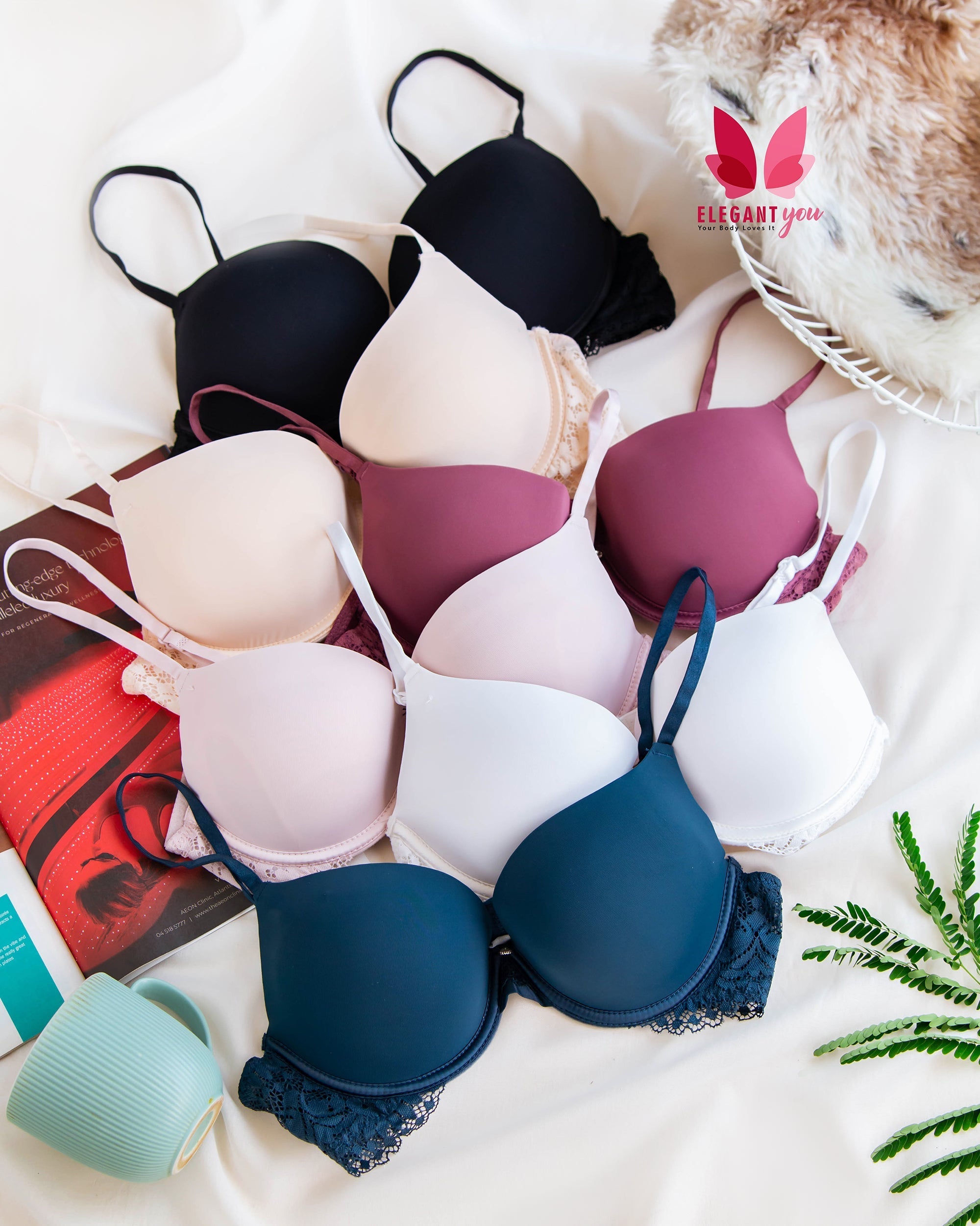 (32-44)b Elegant Lace Strap Double Padded Pushup Wire Bra (087)