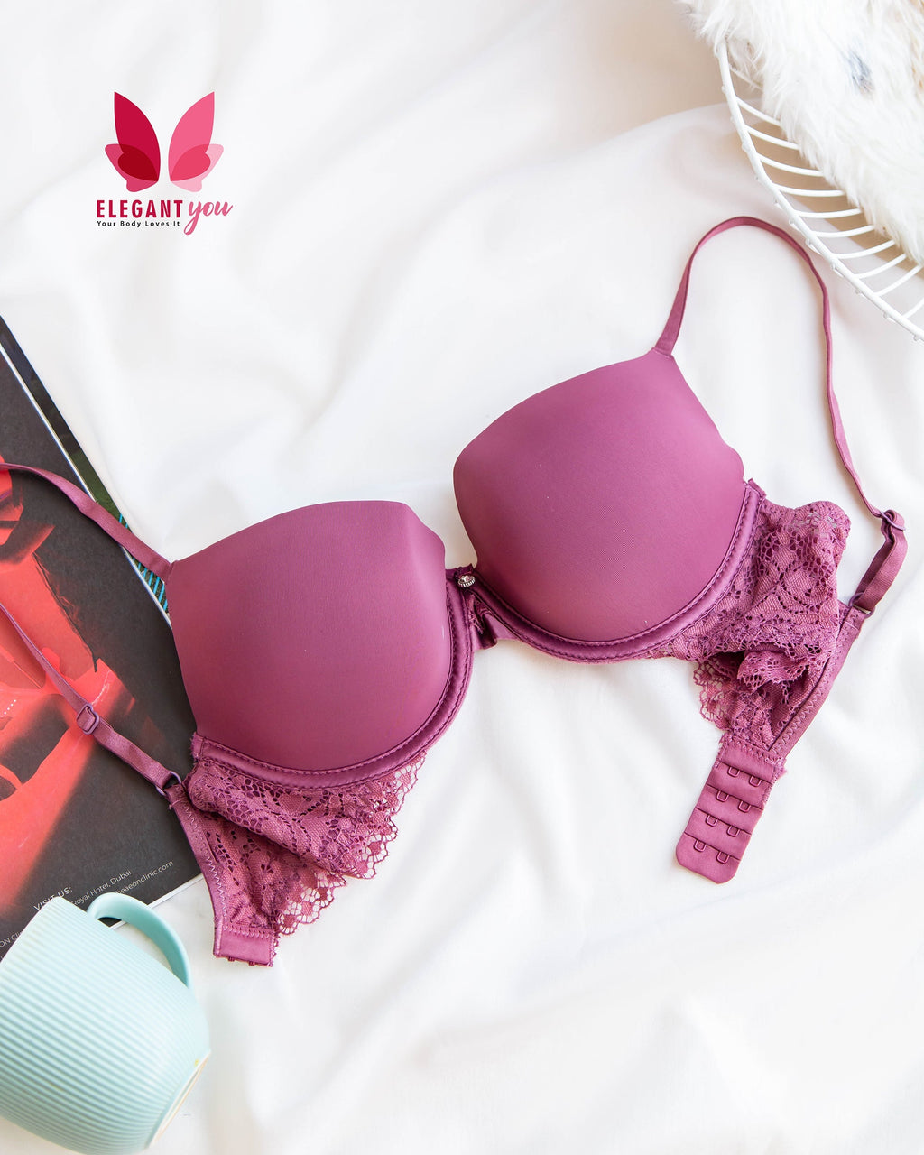 (32-44)b Elegant Lace Strap Double Padded Pushup Wire Bra (087)