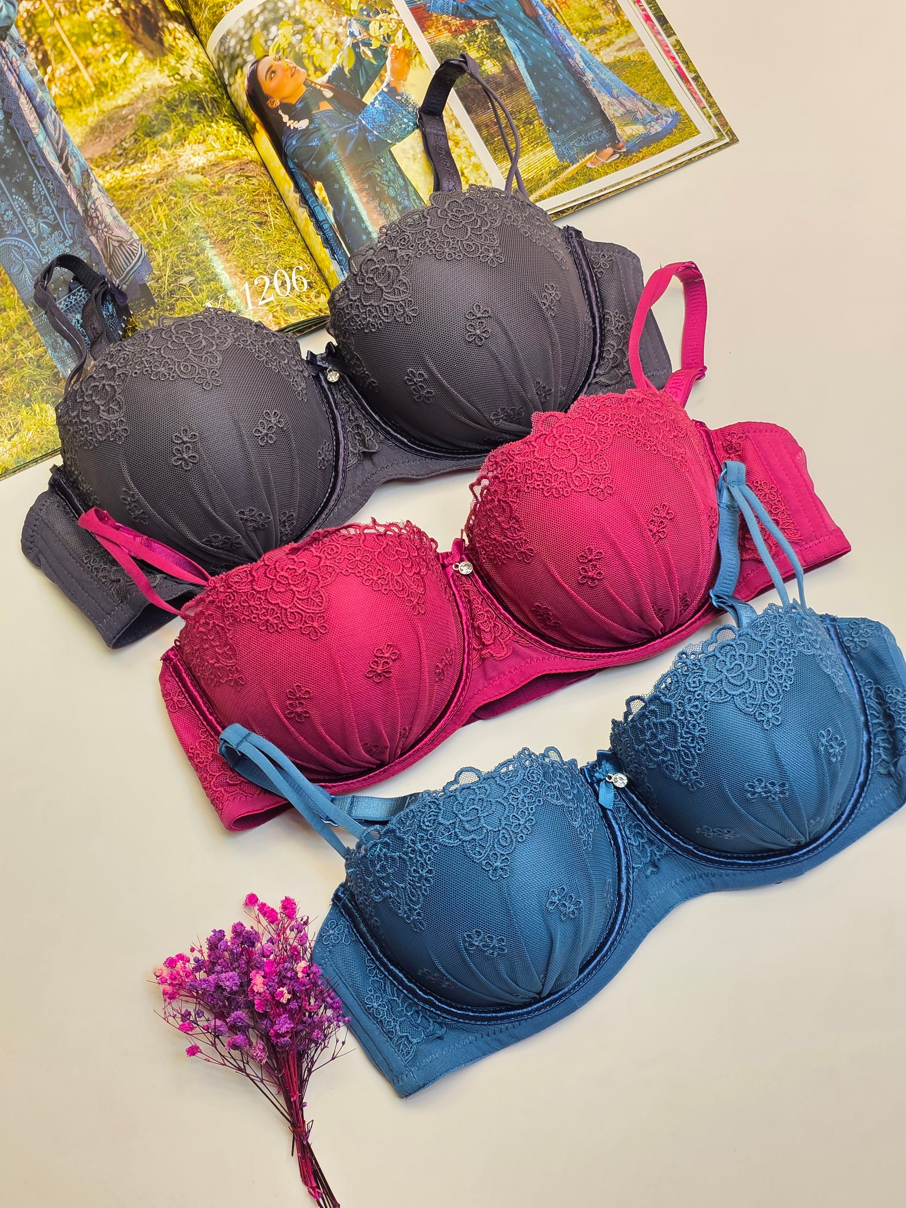 Pack of 3 VECTORIA SECERET Double Strip Half Cup Push-up Underwire Bra
